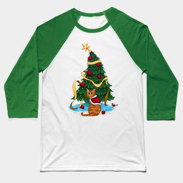 Christmas Kitty Baseball T-Shirt by SarahWrightArt